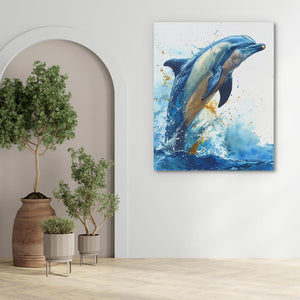 a painting of a dolphin jumping out of the water