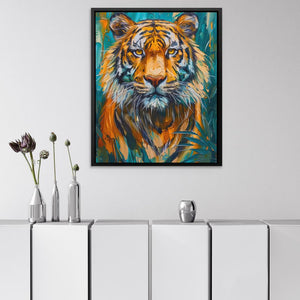 a painting of a tiger on a white wall