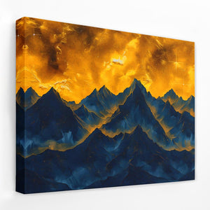 a painting on a wall of a mountain range