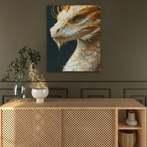 a painting of a white dragon on a wall