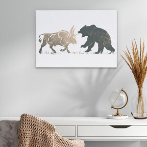 a picture of a bear and a bull on a wall