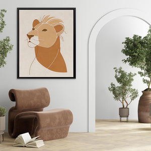 a picture of a lion on a wall in a living room