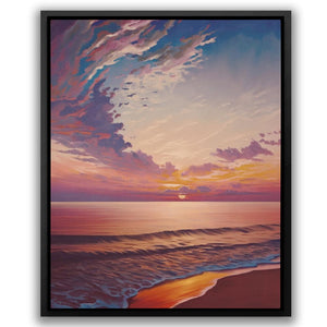 a painting of a sunset over the ocean