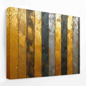 a painting of gold and black stripes on a white wall