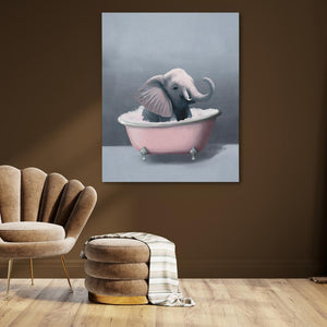 a painting of an elephant in a bathtub