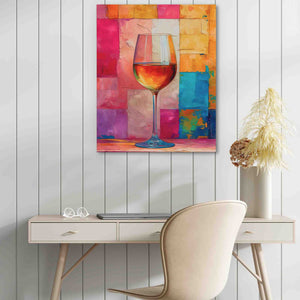 a painting of a glass of wine on a table