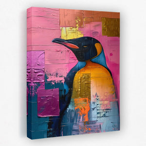 a painting of a penguin on a canvas