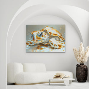 a painting of a turtle in a living room