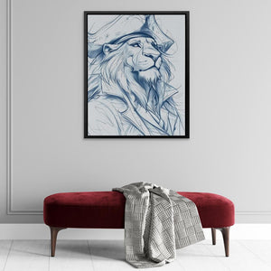 a drawing of a lion in a hat on a wall