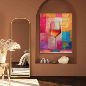 a painting of a glass of wine on a wall