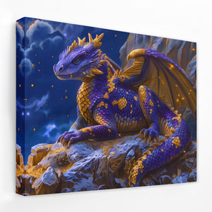 a painting of a dragon sitting on a rock