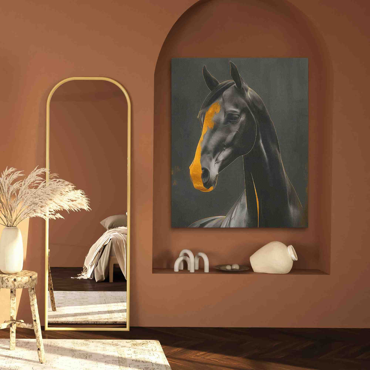 a painting of a horse in a room