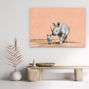 a painting of a rhino and a baby rhino