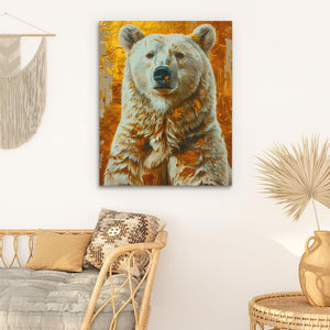 a painting of a brown bear on a white wall