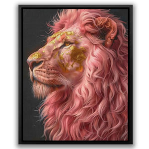 a painting of a lion with pink hair