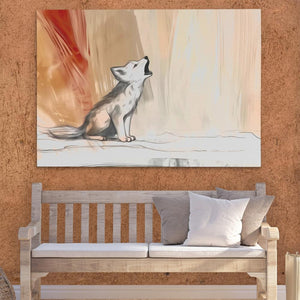 a painting of a dog sitting on a bench