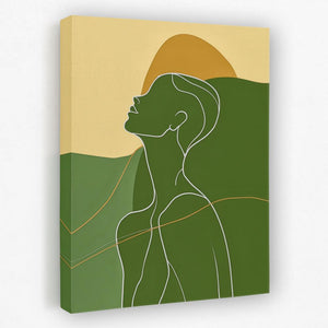 a painting of a woman's profile on a green and yellow background