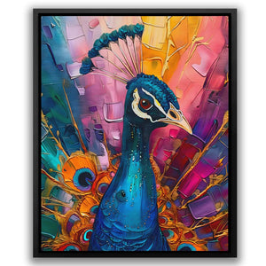 a painting of a peacock with a colorful background