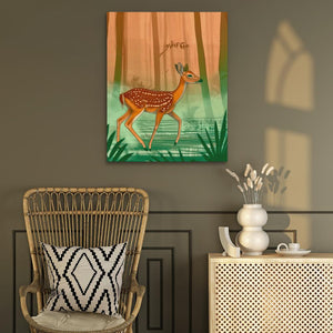 a painting of a deer in a forest