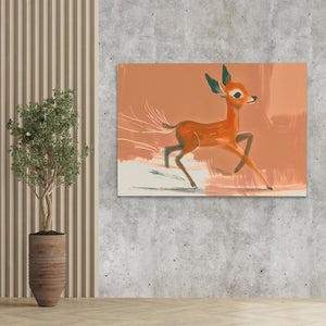 a painting of a deer running on a wall