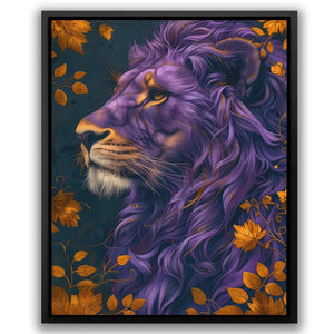 a painting of a lion surrounded by leaves