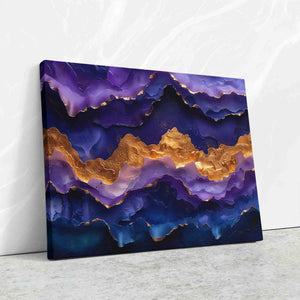 a purple and gold painting on a white wall