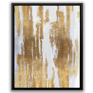 a painting with gold and white paint on it