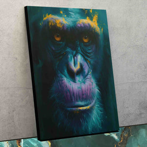 a painting of a gorilla with yellow eyes