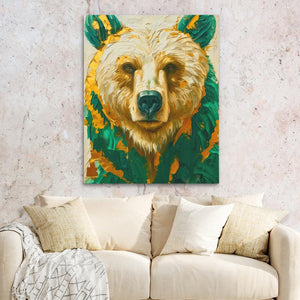 a painting of a bear on a wall above a couch