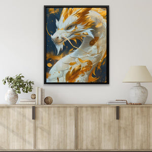 a painting of a white dragon on a wall