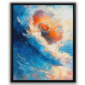 a painting of a large orange and blue object