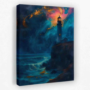 Midnight Lighthouse Beacon Canvas Print - Luxury Wall Art 