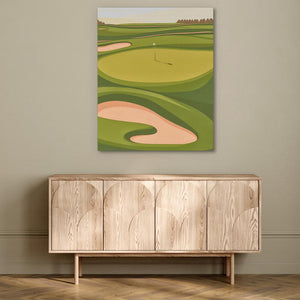 a painting of a golf course on a wall