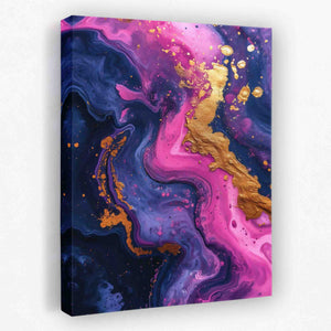 a purple and gold painting on a canvas