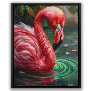 a painting of a pink flamingo in the water