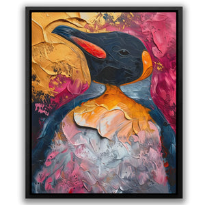 a painting of a bird with a colorful background