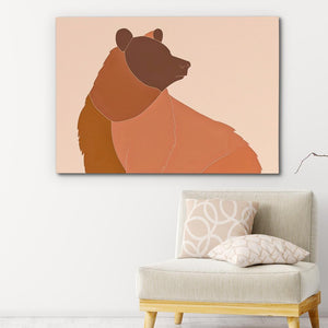 a painting of a bear on a wall above a chair