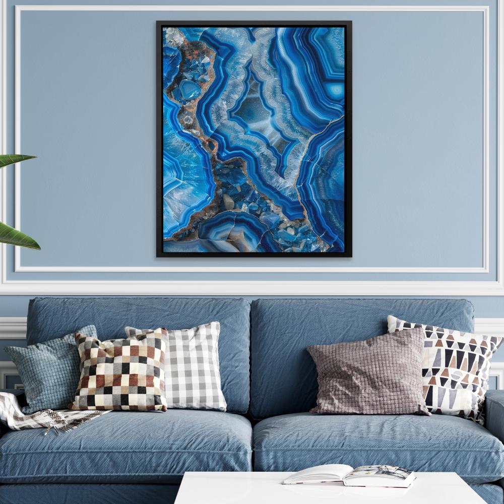 a blue and white abstract painting on canvas