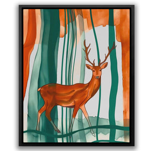 a painting of a deer in a forest