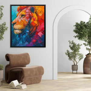 a painting of a lion in a living room