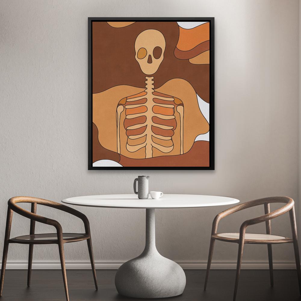 a painting of a skeleton sitting in a chair