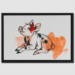 a painting of a pig with a flower in its mouth