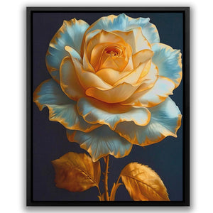 a painting of a yellow and blue rose