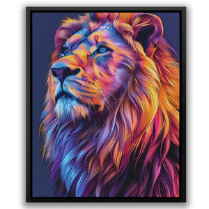 a painting of a lion with a blue background