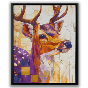 a painting of a deer is shown in a black frame