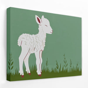 a painting of a sheep standing in a field