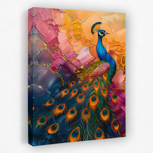 a painting of a peacock on a colorful background