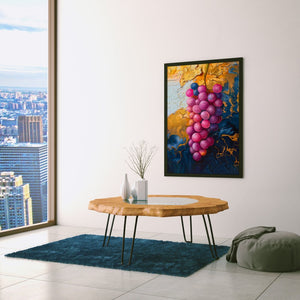 a room with a table and a painting on the wall