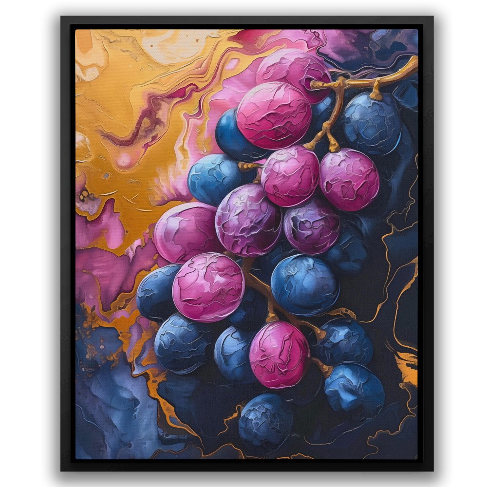 a painting of a bunch of grapes hanging on a wall