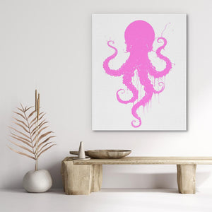 Pink Dancing Octopus: Whimsical Marine Canvas Art - Luxury Wall Art 